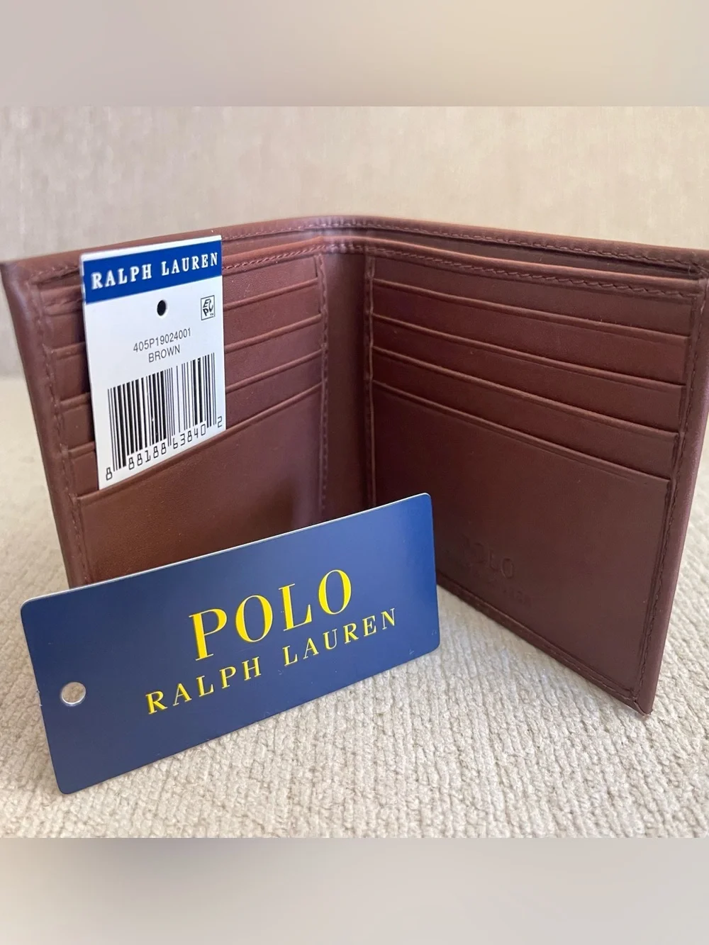 Polo Ralph Lauren Brown Leather Preppy Bear Bifold Wallet